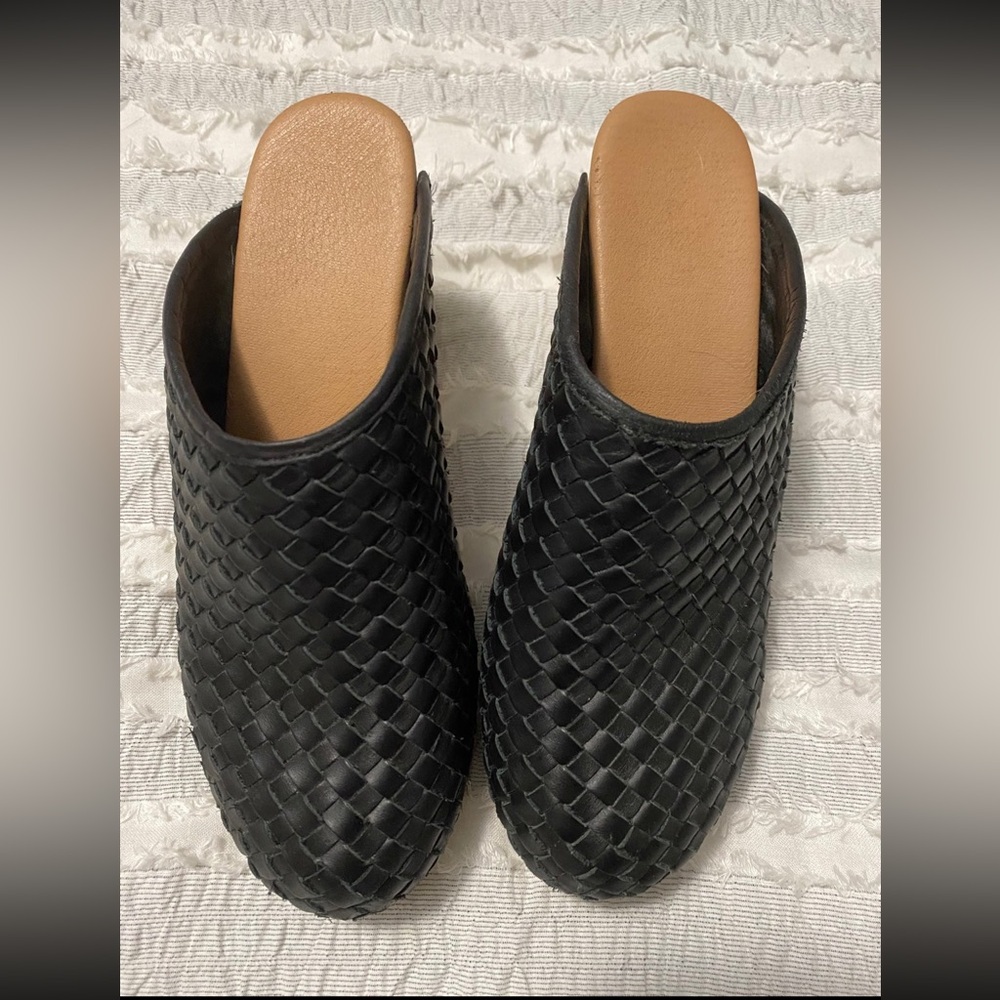 Anthropologie Pilcro Black Woven Leather Clogs